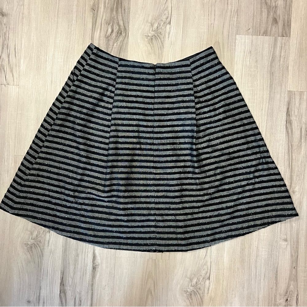 Topshop knee length circle skirt in black and silver stripes sparkly sz 12
